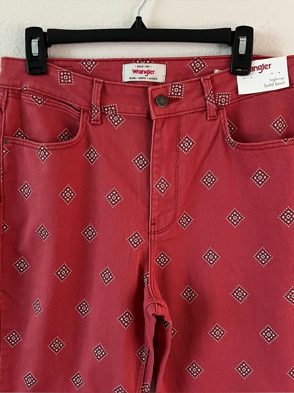 NWT Free People x Wrangler High Rise Bold Boot Bandana Print Jeans Red Size 10 - Picture 9 of 16